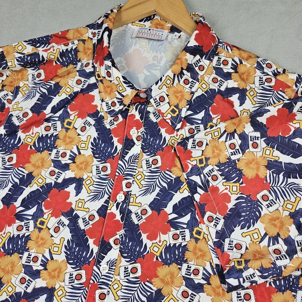 Pittsburgh Pirates Hawaiian Shirt Mens Size Large Miller Lite Beer MLB AOP Dad